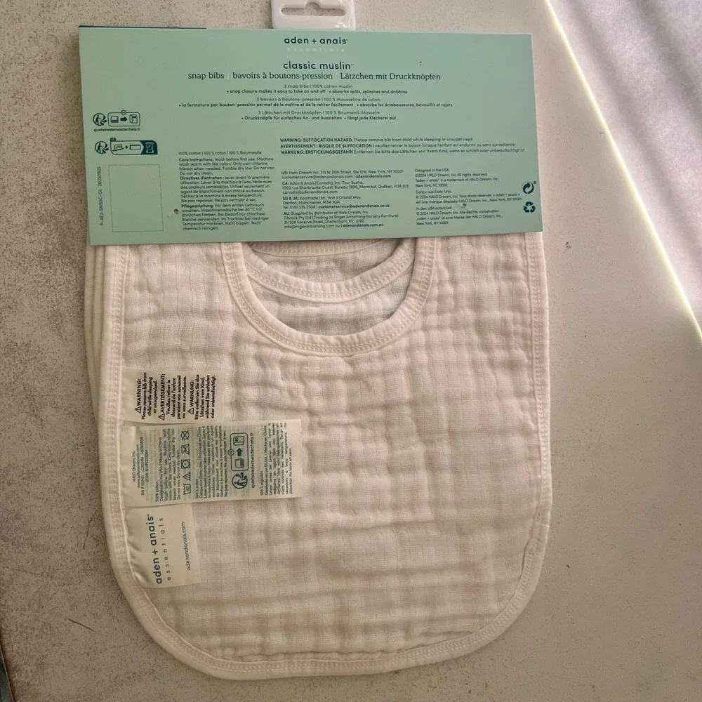 Aden + Anais Essentials Classic Muslin Snap Bibs 3-Pack Floral Pink White NWT